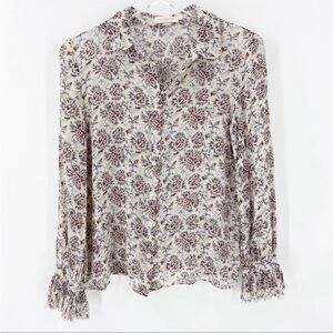 TORY BURCH Silk Floral Blouse Button Up Small